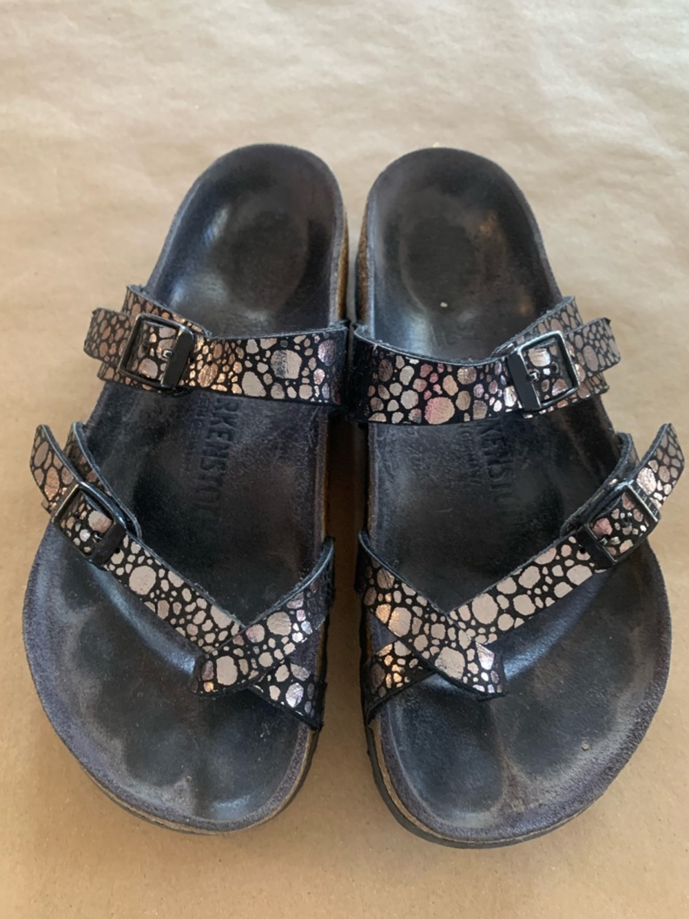 Birkenstock Mayari Birko Flor Black Metallic Stones Pebble-Print Sandals Size 37 - Picture 2 of 6